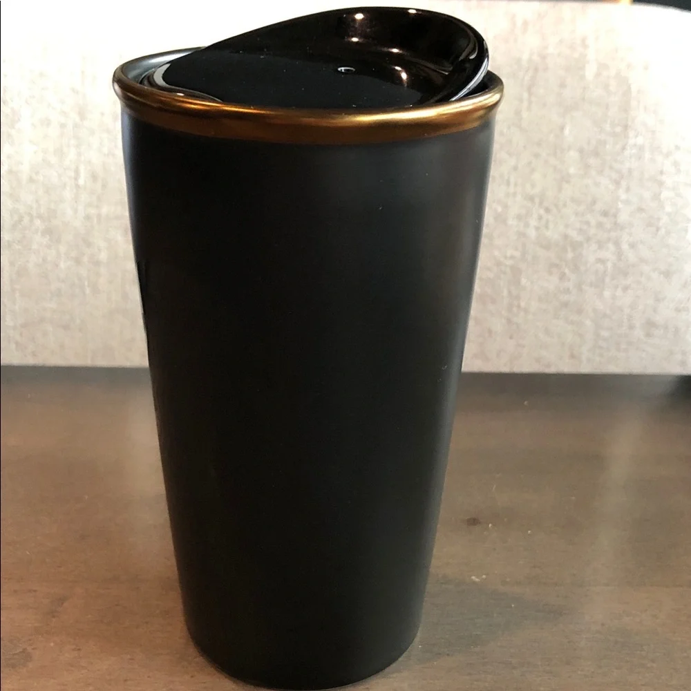 2105 Starbucks Matte Black & Gold Accent Ceramic Travel Tumbler